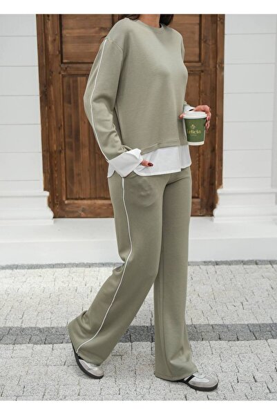 MY DEPO Women's Soft Cotton Fabric Shirt Garnished Bottom-Top Set