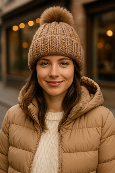 Luminos Butik Women's Mink Pompom Wool Beret Bere1142