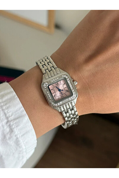 RoseandRoses ساعة يد نسائية من أوديليس بتصميم مربع بسيط باللون الفضي (مينا وردي)