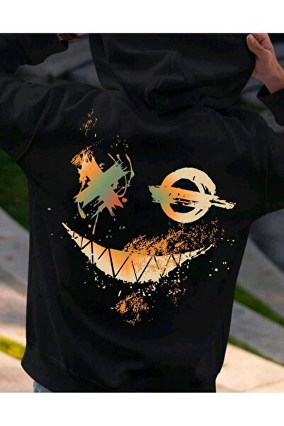 Elvino سترة رياضية سوداء كبيرة الحجم للجنسين مطبوعة بوجه مبتسم على طراز ملابس...