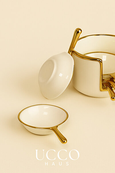 UCCO 7 Piece Porcelain Gold Gilded Breakfast Sauce Bowl Set with Stand – Porcelain Gold Breakfast and Presentation
