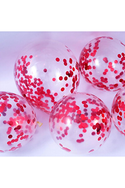BALON DİYARI 10Pcs Red Transparent Sequin Balloon Set