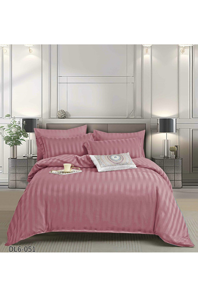 FIONNA.RO Lenjerie Din Damasc Satinat Cu Elastic 6 Piese - Roz Minereaux