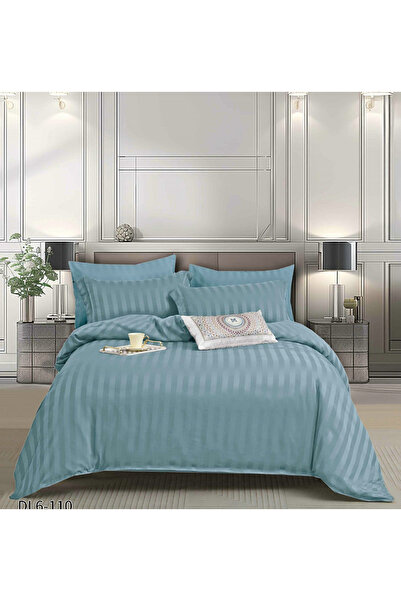 FIONNA.RO Lenjerie Din Damasc Satinat Cu Elastic 6 Piese - Bleu Azur