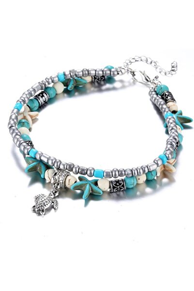 KESNUP Set de brățări de gleznă reglabile cu mărgele argintii și perle