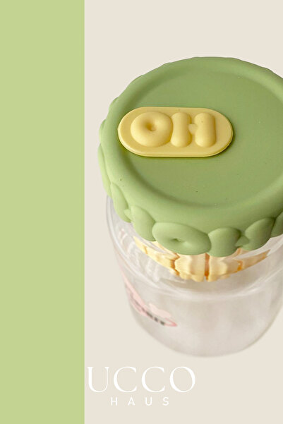 UCCO 550ml Spirit Patterned Glass Detox Flask with Straw - Presentation Cup for Milk, Water, Soft Drinks, Lemonade