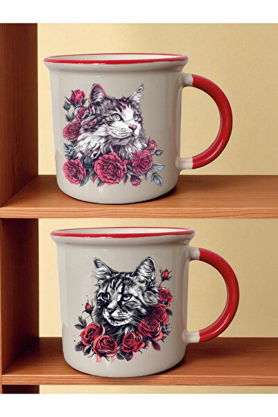 lili hediyelik Cute Cats Printed Mouth Red Cup - Teacher's Day Gift, Souvenirs