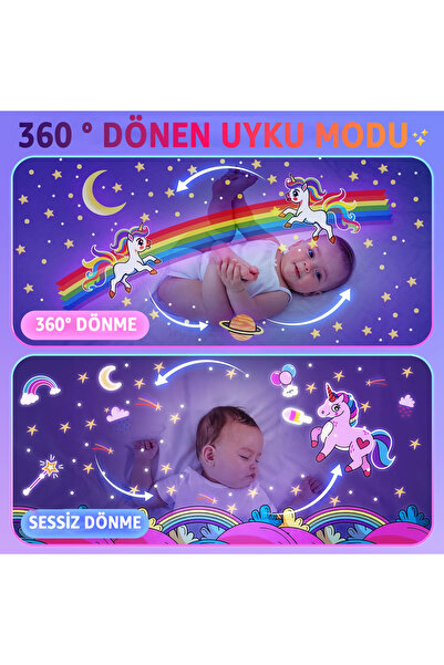 ROBEVE Yıldız Projeksiyonu Gece Lambası – 360° Tavşan Şarjlı Gece Lambası-Tavan Yansıtma Projeksiyon
