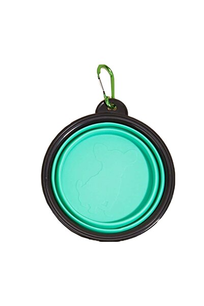 PUFO portable folding bowl with clip for dogs and pets - practical and easy to use, 350 ml, green