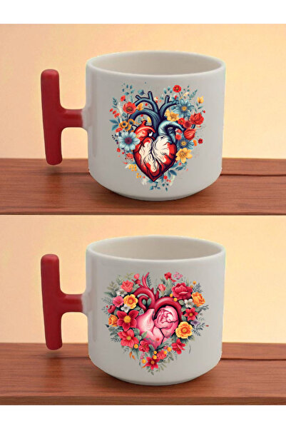 lili hediyelik كوب لاتيه مطبوع عليه قلب وزهرة - منتجات صندوق الهدايا، أدوات ص...