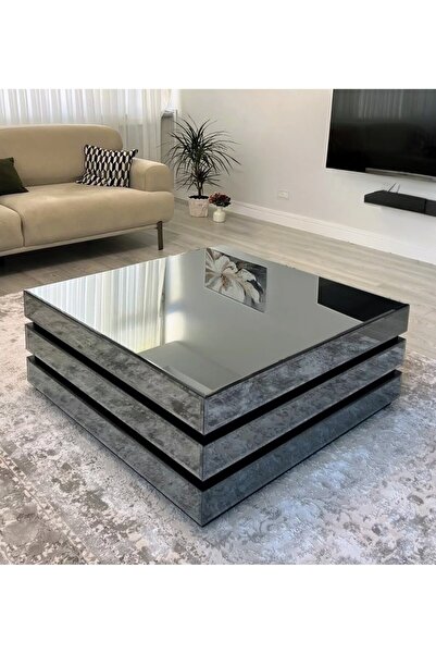 LUXURY VİLLA LUXURY KOMPLE FÜME AYNALI TEKERLEKLİ ORTA SEHPA 80X80 YÜKSEKLİK ...