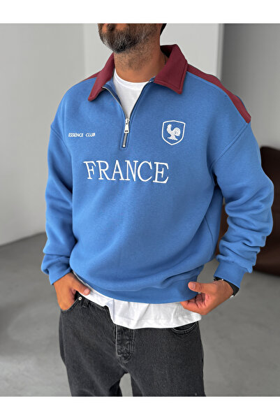 BYBASICMAN Light Blue France Embroidered Oversize Sweatshirt Es-71-80