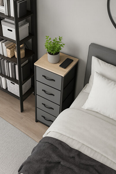 moniev 4 Çekmeceli Şifonyer Yatak Odası Düzenleyici Çocuk 0dası Organizer Deri Çekmeceli Oyuncak Dolabı