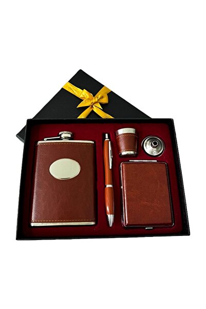 velve Set cadou pentru barbati VLV, 5 piese, plosca, pix, pahar, palnie, taba...