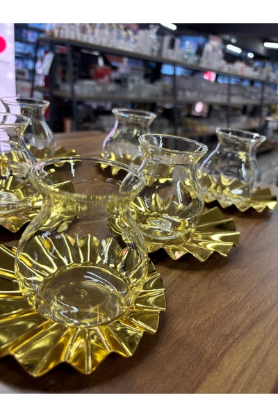 ARS HOME DEKOR Metal Coaster,Tea Set with Glass Drinkers,12-Piece Tea Set for 6 People,Luxury,Metal Tea Plate