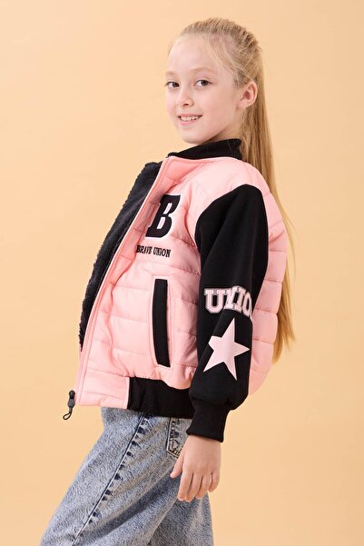 Perendi Girl's Plush Quilted College Jacket – Yavruağzı