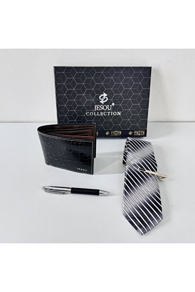 velve Ανδρικό σετ JESOU COLLECTION, κουτί με πορτοφόλι, γραβάτα με καρφίτσα κ...