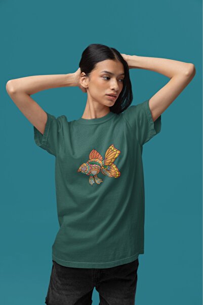 ArtYus تي شيرت نسائي/بناتي بأكمام قصيرة وياقة دائرية مطبوع عليه صورة سمكة ملونة