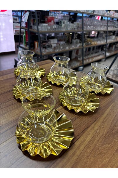 ARS HOME DEKOR Metal Coaster,Tea Set with Glass Drinkers,12-Piece Tea Set for 6 People,Luxury,Metal Tea Plate