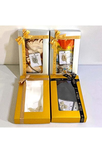 velve Colectie SILK cu 4 seturi elegante de esarfa si brosa, in cutii cu fere...