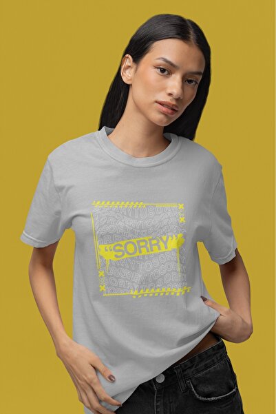 ArtYus Girls/Women Yellow Sorry Transfer Printed Round Neck Short Sleeve T-Shirt