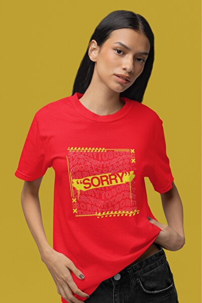 ArtYus Girls/Women Yellow Sorry Transfer Printed Round Neck Short Sleeve T-Shirt