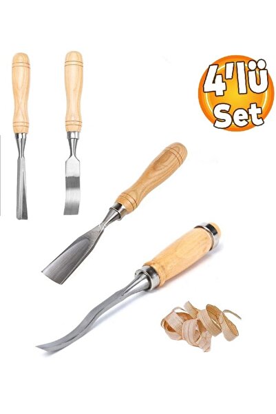 Depolife Ahşap işleme oyma bıçak seti 4 Parçalı Kaşık Kuksa Oyma Oval Köşeli ...