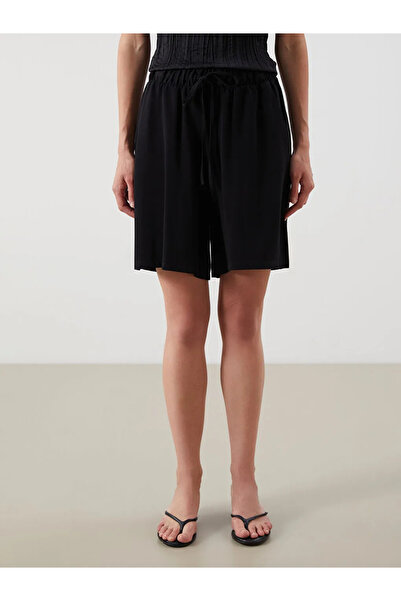 LC Waikiki Lcwaikiki Classicblack Elastic Waist Linen Blend Women's Shorts