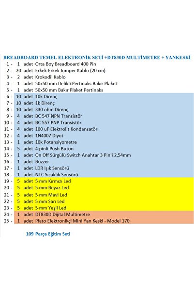 ZENVİVA Breadboard Temel Elektronik Devre Seti +Dt830d Multimetre + Plato Yankeski