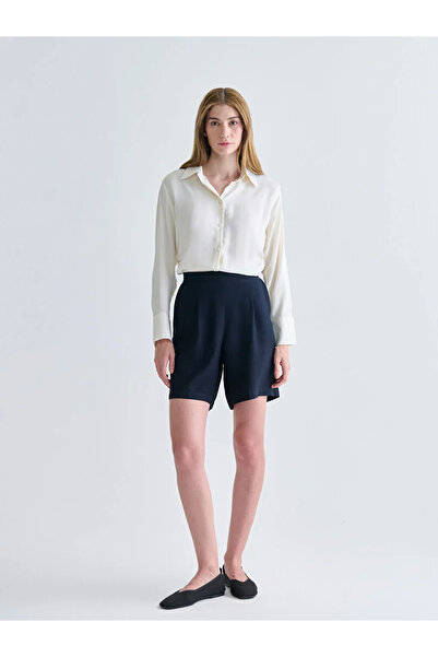 LC Waikiki Lcwaikiki Classic Navy Blue Elastic Waist Women's Pleated Shorts