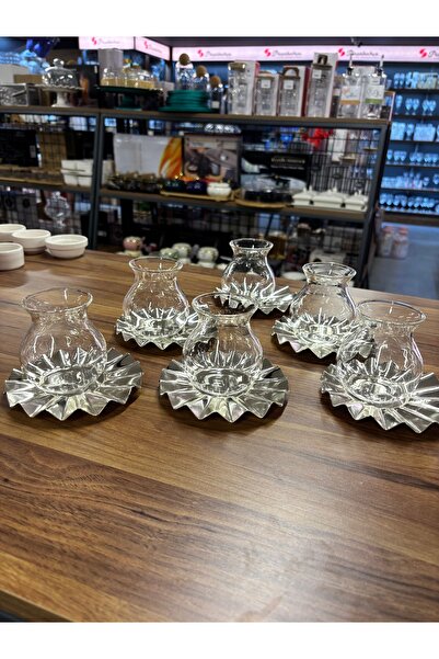 ARS HOME DEKOR Metal Coaster,Tea Set with Glass Drinkers,12-Piece Tea Set for 6 People,Luxury,Metal Tea Plate