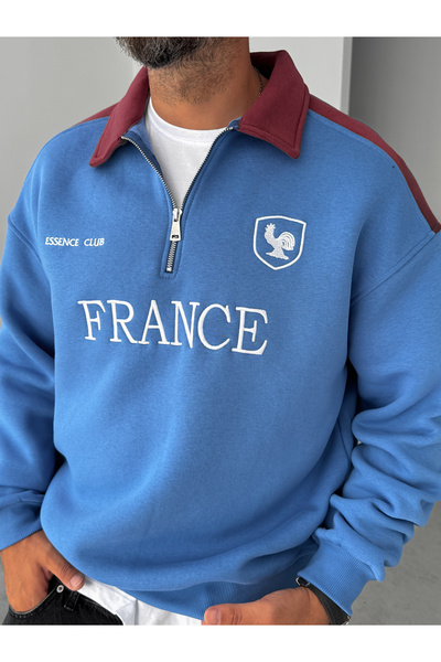 BYBASICMAN Light Blue France Embroidered Oversize Sweatshirt Es-71-80
