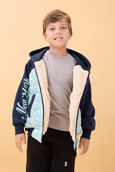 Perendi Boys' Plush-Lined Quilted Hooded College Jacket – Çağla
