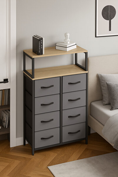 moniev 2 Raflı 8 Çekmeceli Şifonyer Yatak Odası Çocuk Odası Düzenleyici Deri Çekmeceli Organizer