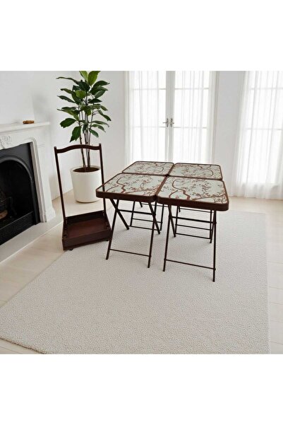 TBATIC Set of 4 folding serving tables with wheeled stand
