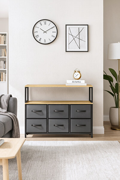 moniev 2 Raflı 6 Çekmeceli Konsol Kitaplık Deri Çekmeceli Çocuk Odası Organizer