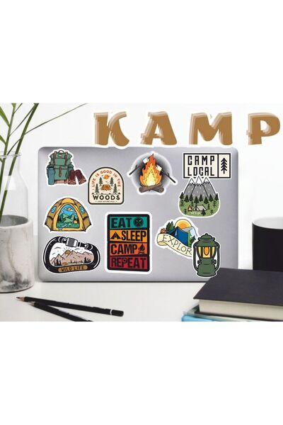 Hediyeni Al مجموعة ملصقات ذات طابع التخييم |   ملصق للكمبيوتر المحمول والدفتر والتابلت والهاتف ودفتر الملاحظات ومجلة البوليت