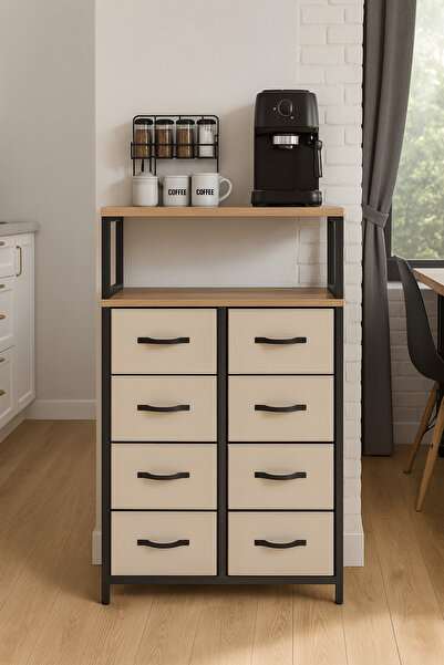 moniev 2 Raflı 8 Çekmeceli Mutfak Rafı Deri Çekmeceli Mutfak Düzenleyici Kahve Köşesi Mutfak Organizer