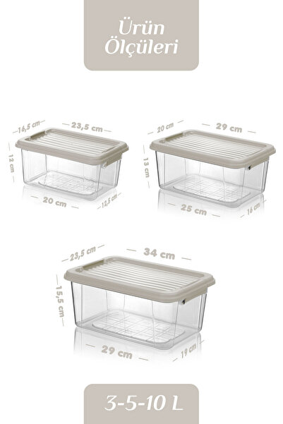 MOİ 3-Piece Locking Lid 3-5-10 Lt Food Storage Container Multi-Purpose Organizer Box Detergent Flour Grains Container