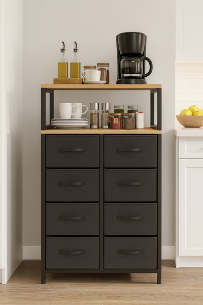 moniev 2 Raflı 8 Çekmeceli Mutfak Rafı Deri Çekmeceli Mutfak Düzenleyici Kahve Köşesi Mutfak Organizer