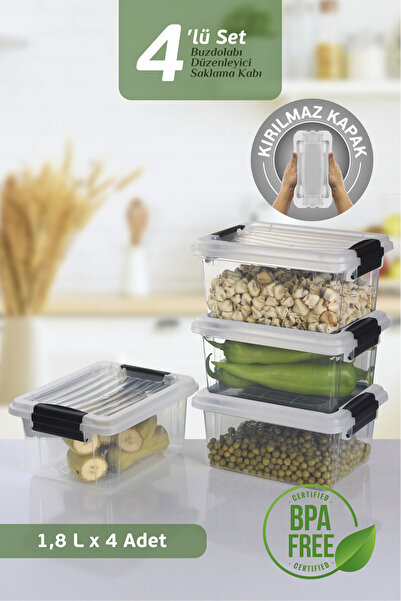 MOİ Set of 4 1800 ml Food Storage Containers with Locking Lids Freezer Refrigerator Organizer Storage Box Transparent