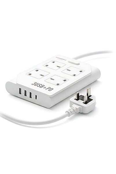 powermax 8-in-1 Power Socket Extension 2500W Power Strip 4 AC Socket, 3 USB, 1 PD 10A, 100-240V 3 Meter Cord