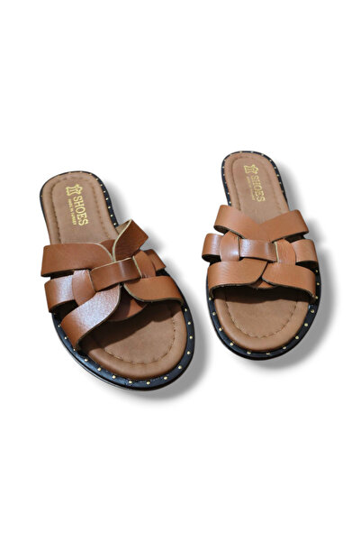 BARONES SHOES شبشب نسائي من الجلد الطبيعي بحزام متقاطع ونعل مسطح