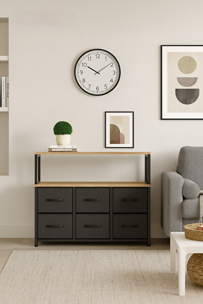 moniev 2 Raflı 6 Çekmeceli Konsol Kitaplık Deri Çekmeceli Çocuk Odası Organizer