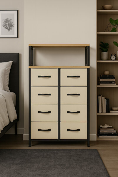 moniev 2 Raflı 8 Çekmeceli Şifonyer Yatak Odası Çocuk Odası Düzenleyici Deri Çekmeceli Organizer