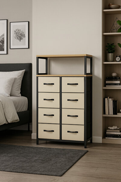 moniev 2 Raflı 8 Çekmeceli Şifonyer Yatak Odası Çocuk Odası Düzenleyici Deri Çekmeceli Organizer