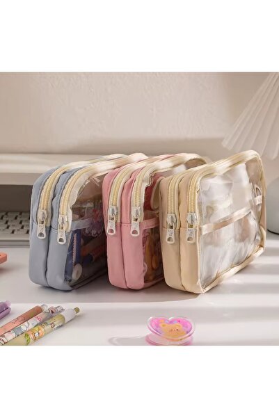 Meyra Accessories kawaii şeffaf büyük boy geniş kapasiteli kanvas su geçirmez kalemlik cüzdan sevimli hediyelik