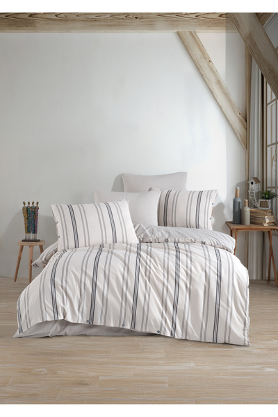 VENICA MASCUSE Natural Colors Yarn Dyed Natural Single Duvet Cover Set (with Elastic Sheet)