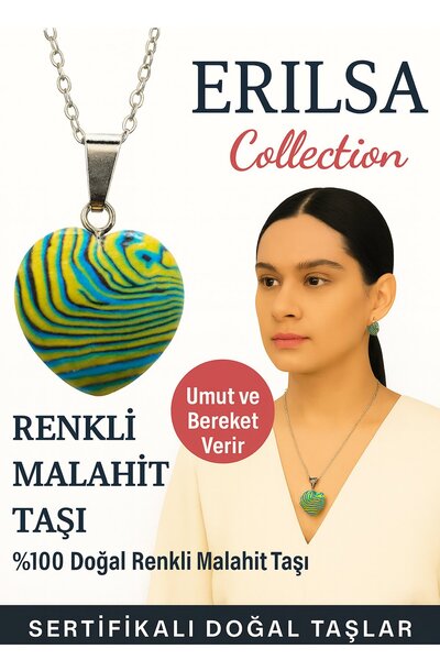 Erilsa قلادة من الحجر الطبيعي الماليهيت الملون على شكل قلب معتمدة - تمنحك الأ...