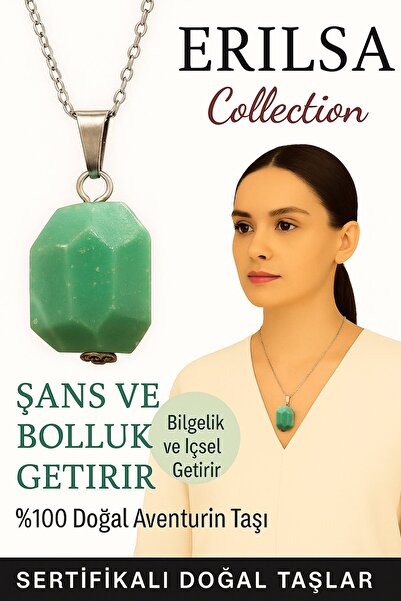 Erilsa قلادة من حجر الأفنتورين الطبيعي المعتمد - حجر الحظ والثراء والقوة الدا...